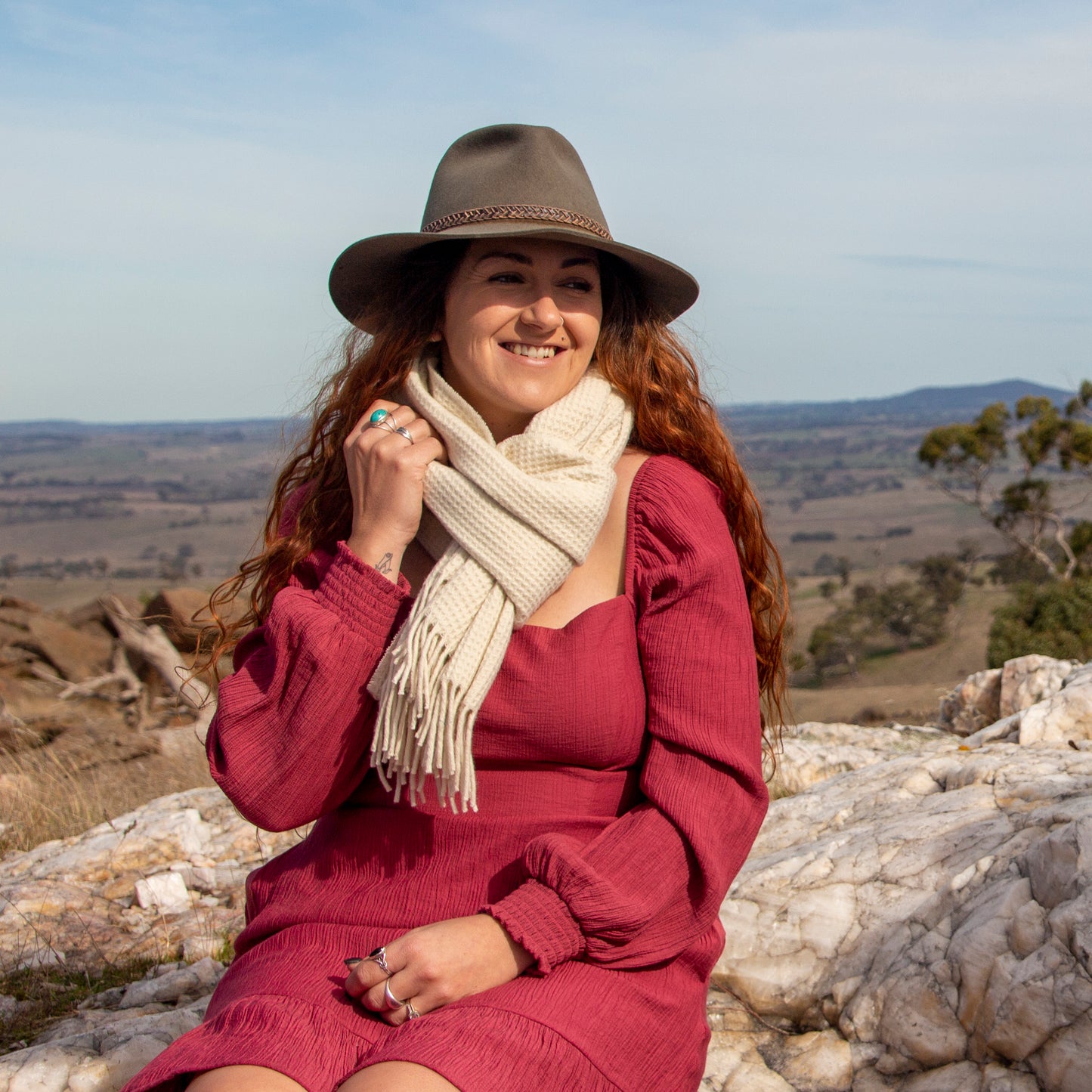 Merino Scarf - Waffle Weave